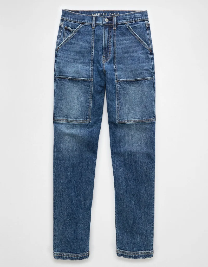 American Eagle  AE Stretch Super High-Waisted Baggy Straight Utility Jean for Women | Best Price UAE